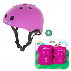 카잠 아동헬멧 어반형 자전거헬멧 퀵보드헬멧 보호대 세트 퍼플 핑크